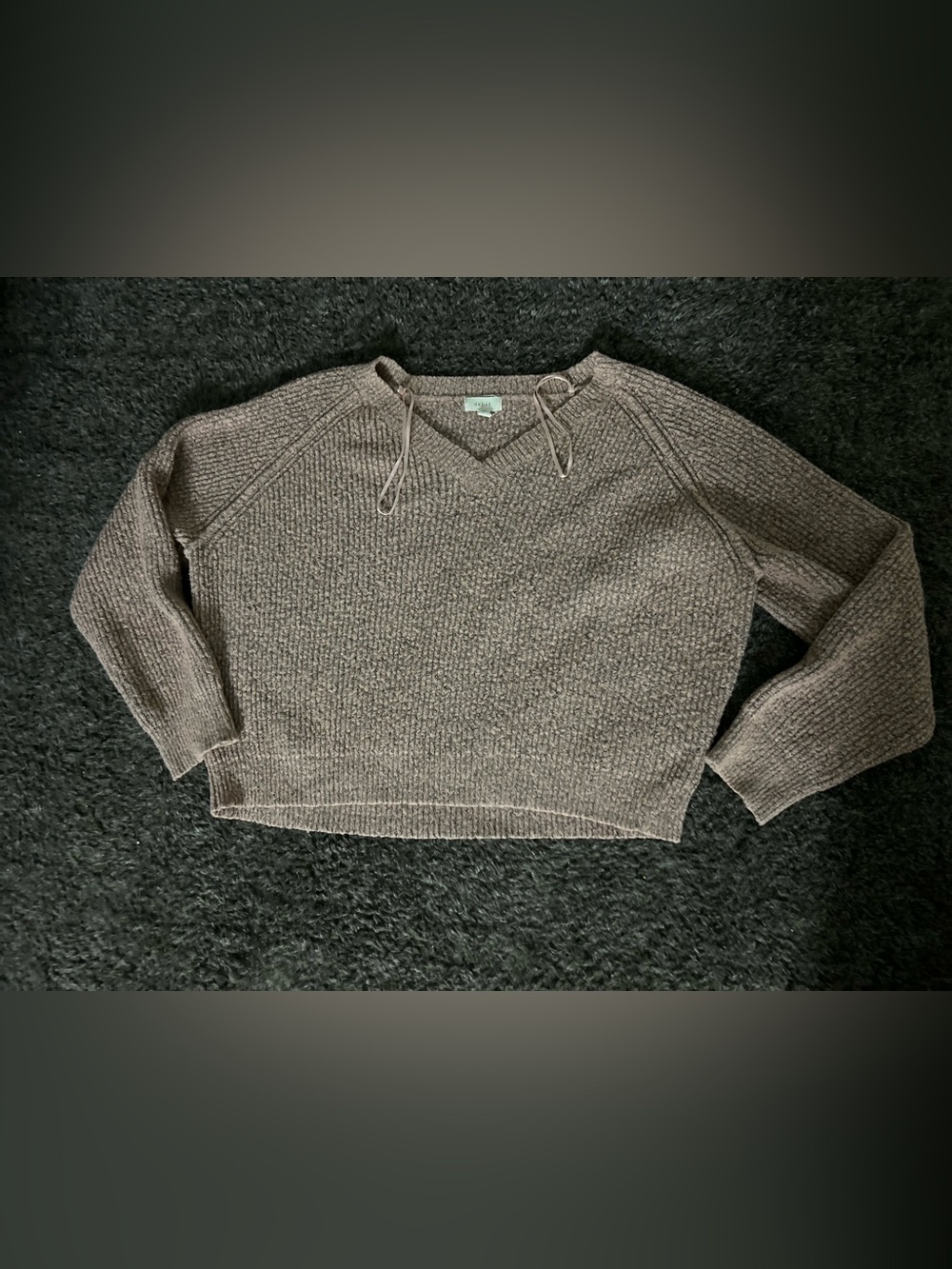 Doe & Rae Brown V-Neck Drawstring Knit Sweater